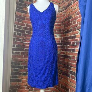 Sue Wong Elegant Blue Embroidered Midi Dress